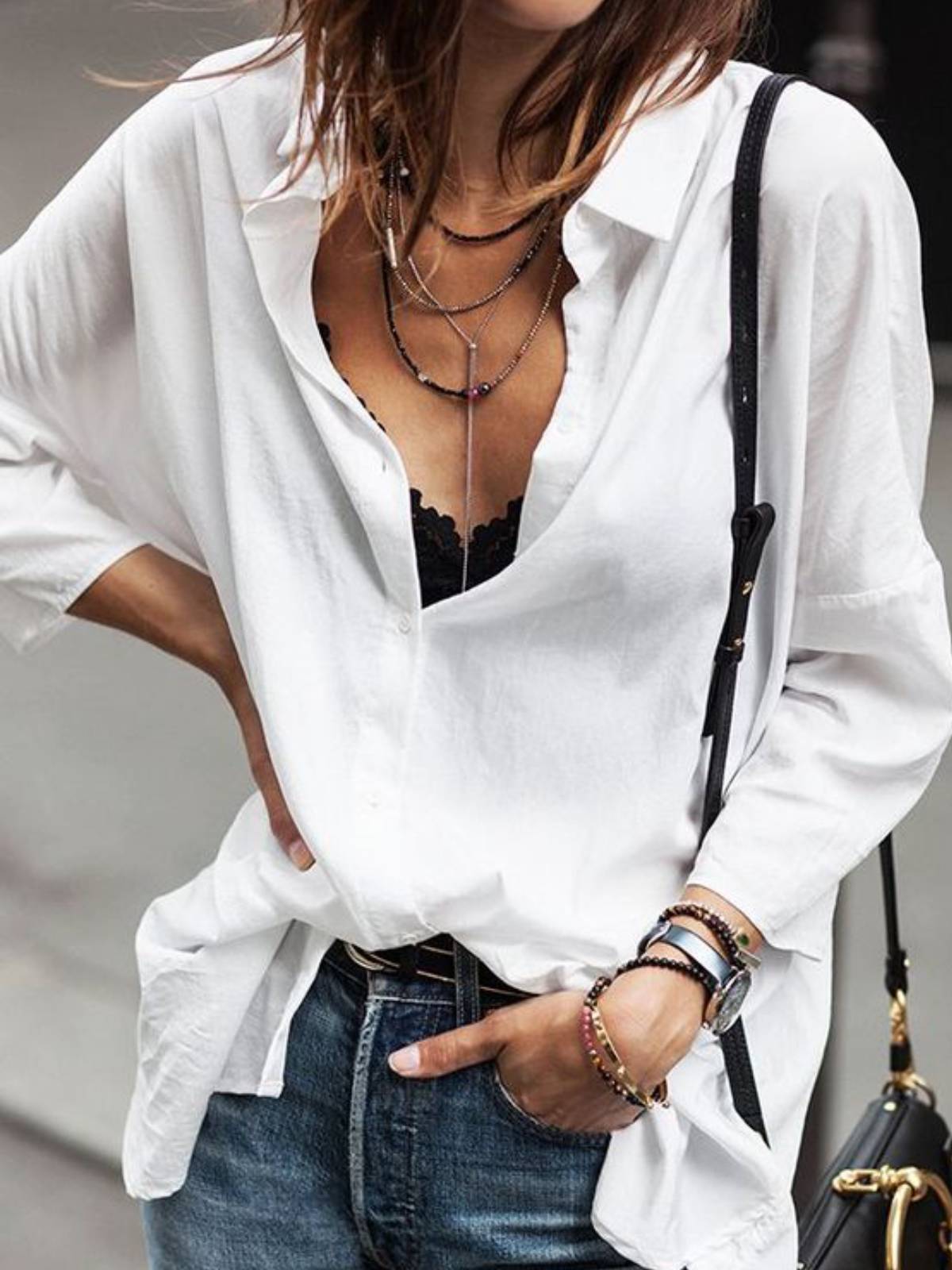 White V Neck Casual Shirts & Tops