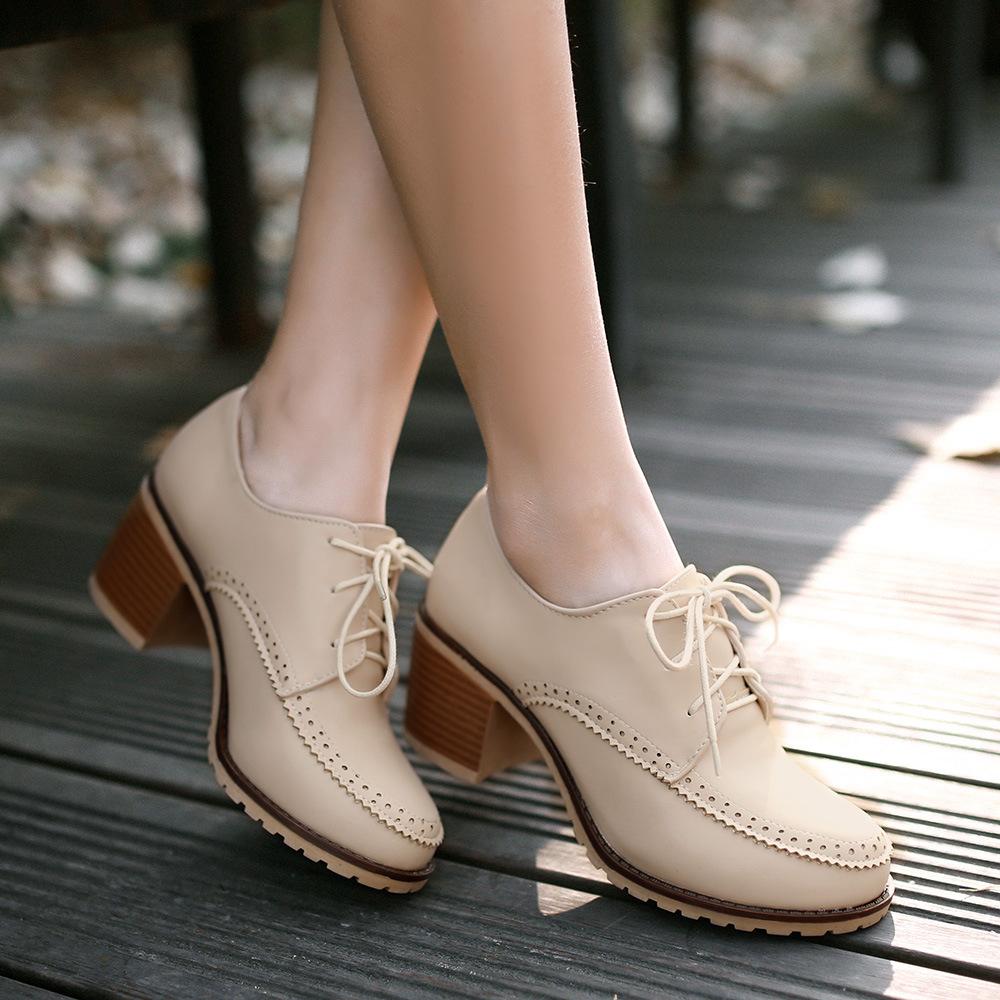 Women Daily Spring/Fall Lace-up PU Chunky Heel Boots