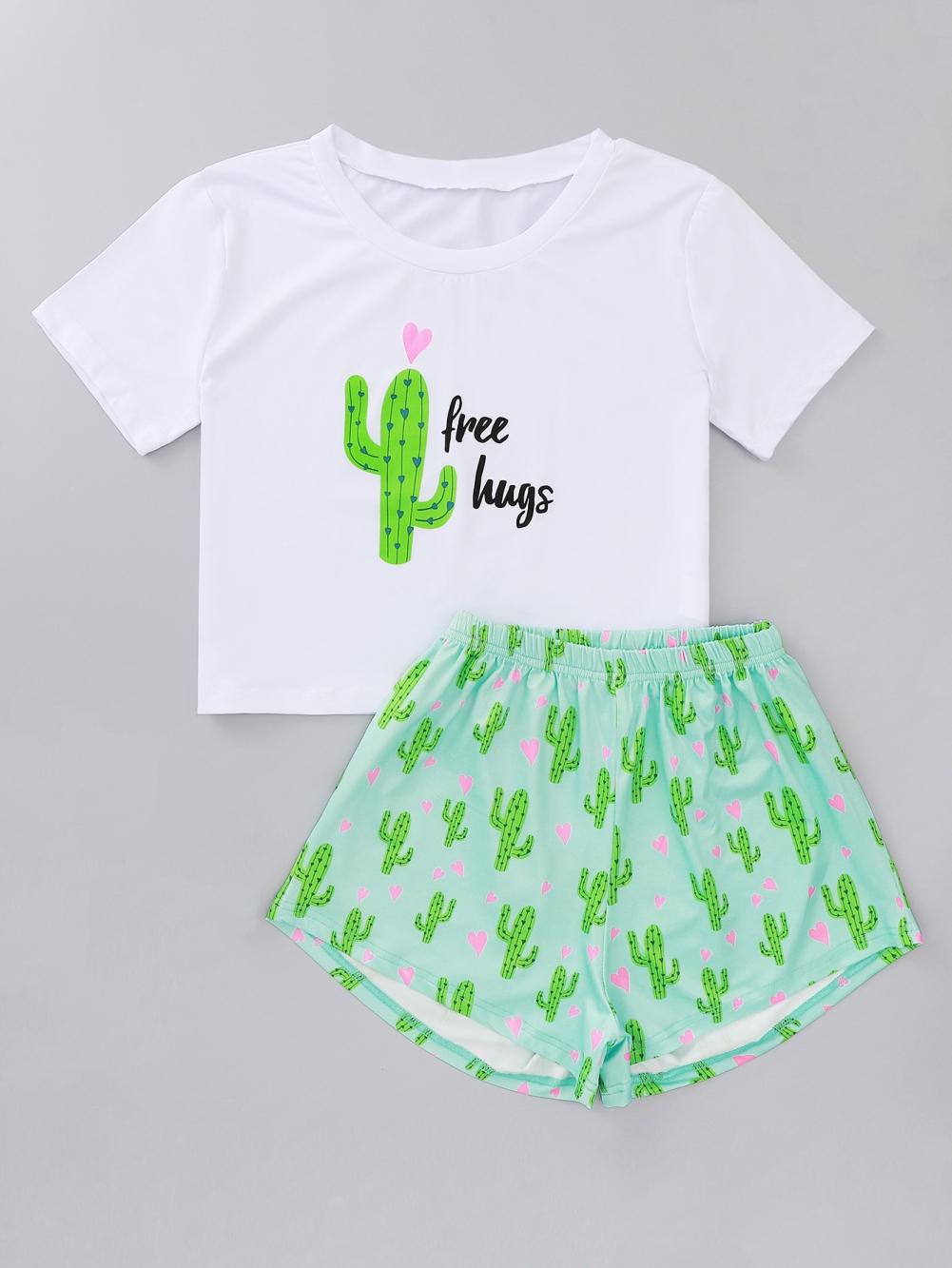 Women Summer Print Two Piece Shorts Pajama Set