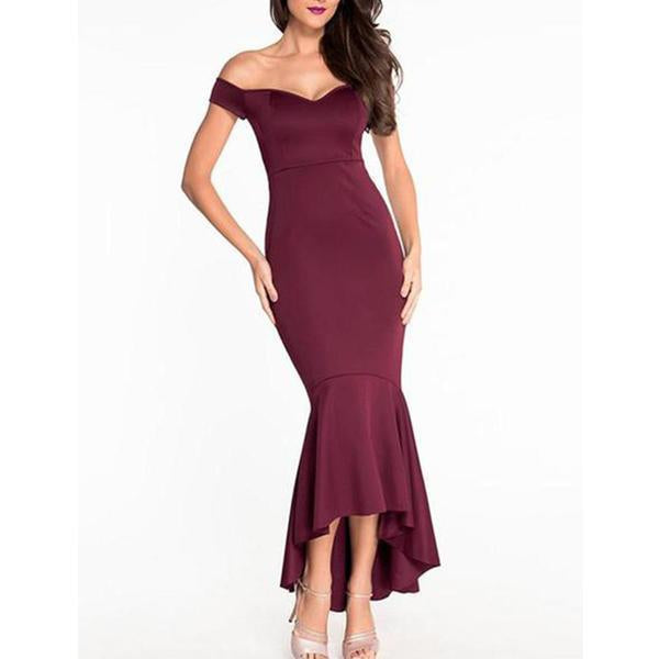 Off Shoulder Plain Mermaid Fishtail Evening Dress