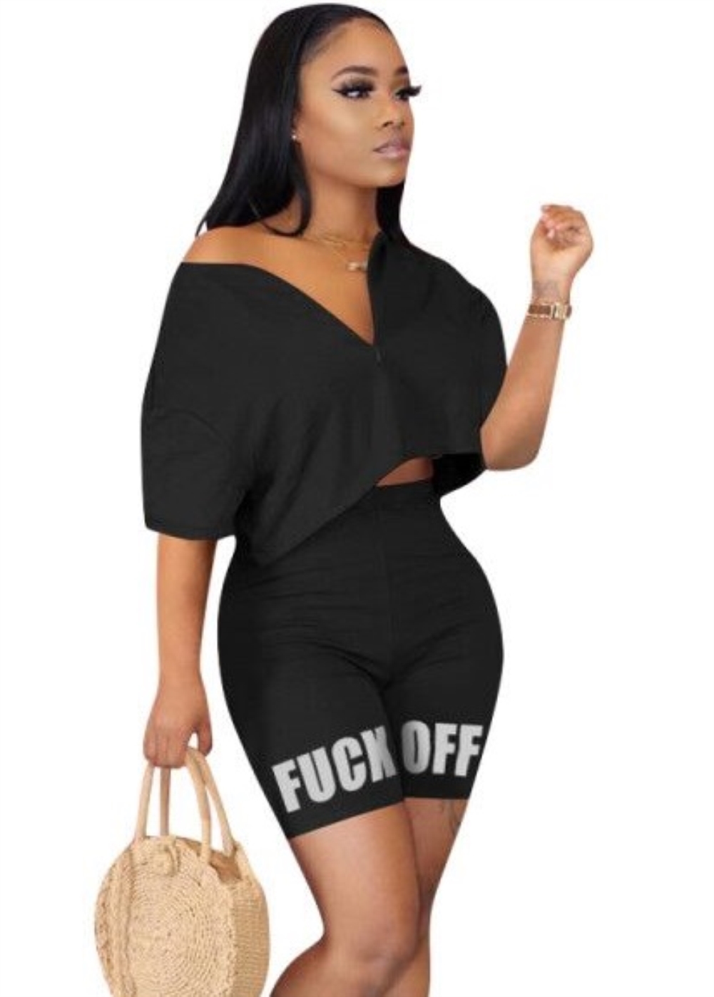 Summer Zipper Crop Top and Biker Short Set