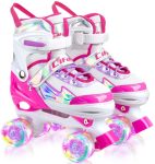 Roller Skates for Girls and Kids, 4 Sizes Adjustable Roller Skates with Light up Wheels, M-Size13C-3Y in big kids