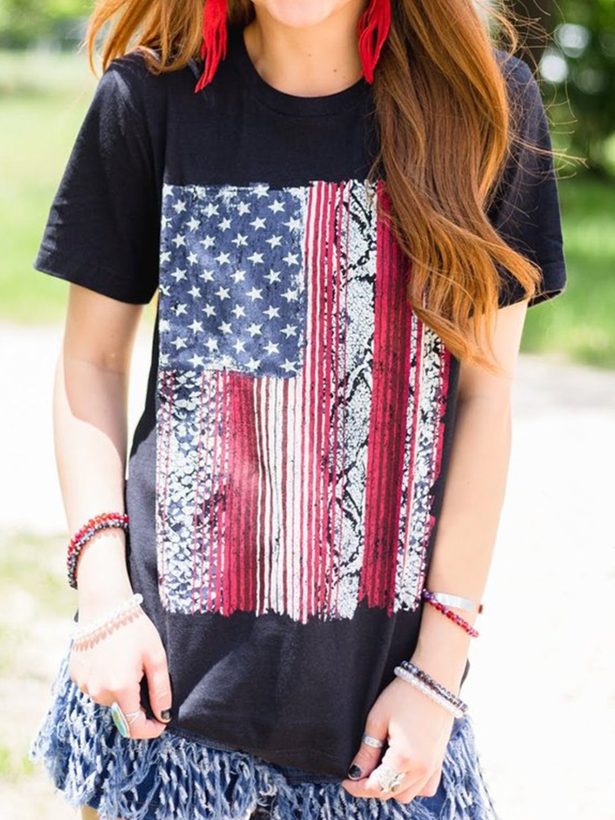 Casual Short Sleeve Printed Tribal Shirts & Tops