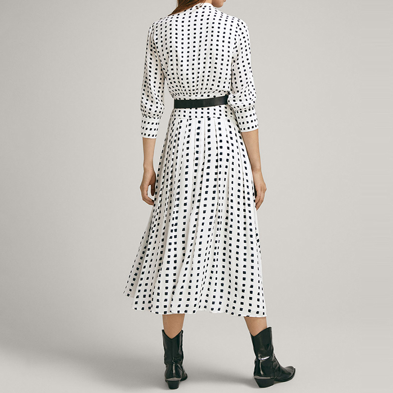 HDY Haoduoyi 2019 New Spring Round Neck Long Sleeve Solid White Chiffon Dot Loose  Dress Women Casual Beach Party Dresses