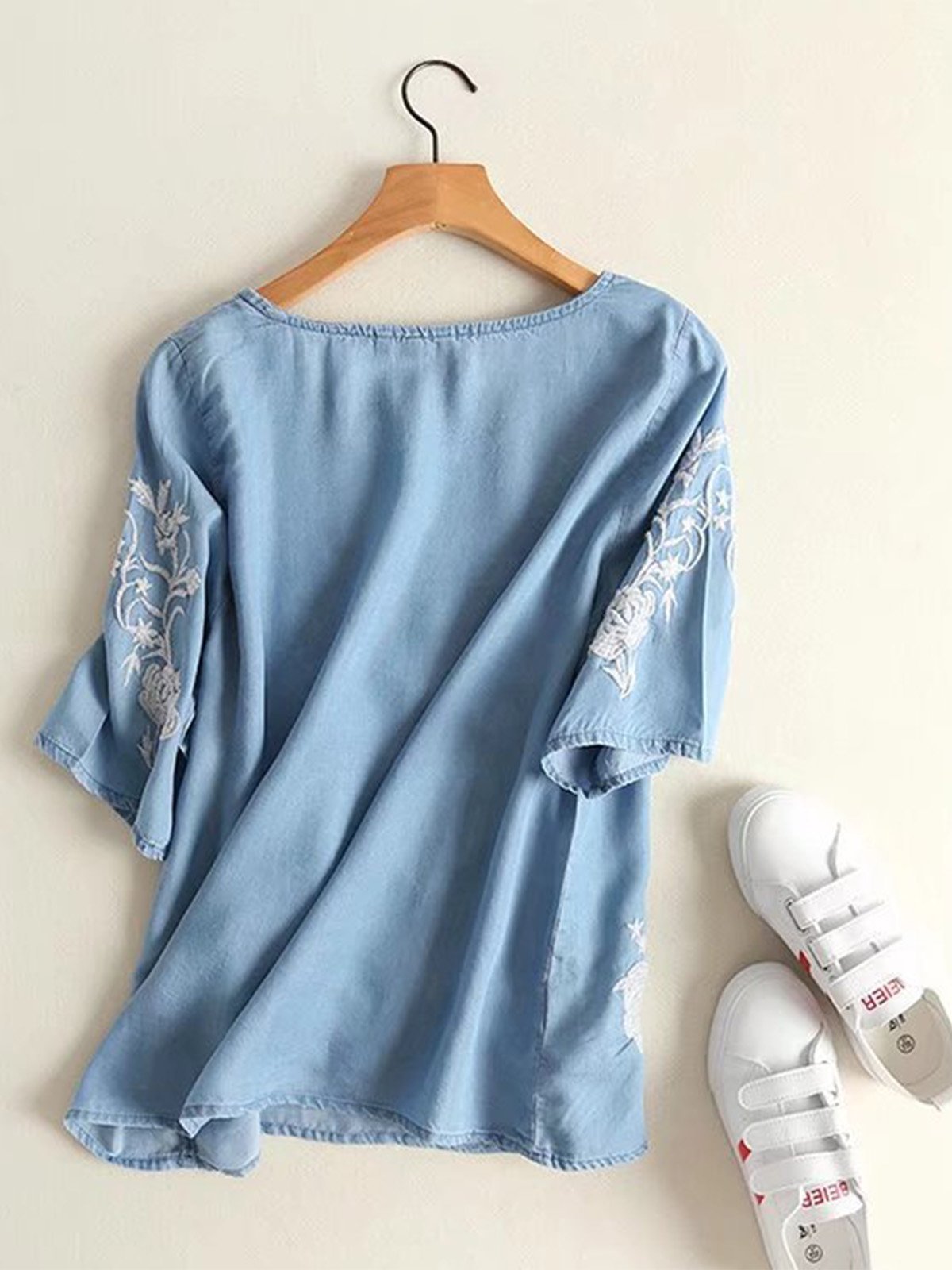 Women Casual Embroidered Tops Tunic Blouse Shirt