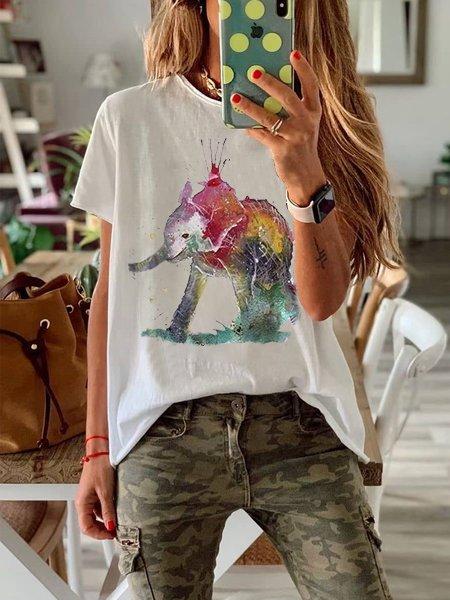 Short Sleeve Round Neck Cotton Casual Tops