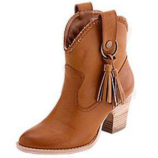 Brown Artificial Nubuck Chunky Heel Spring/Fall Rivet Daily Boots