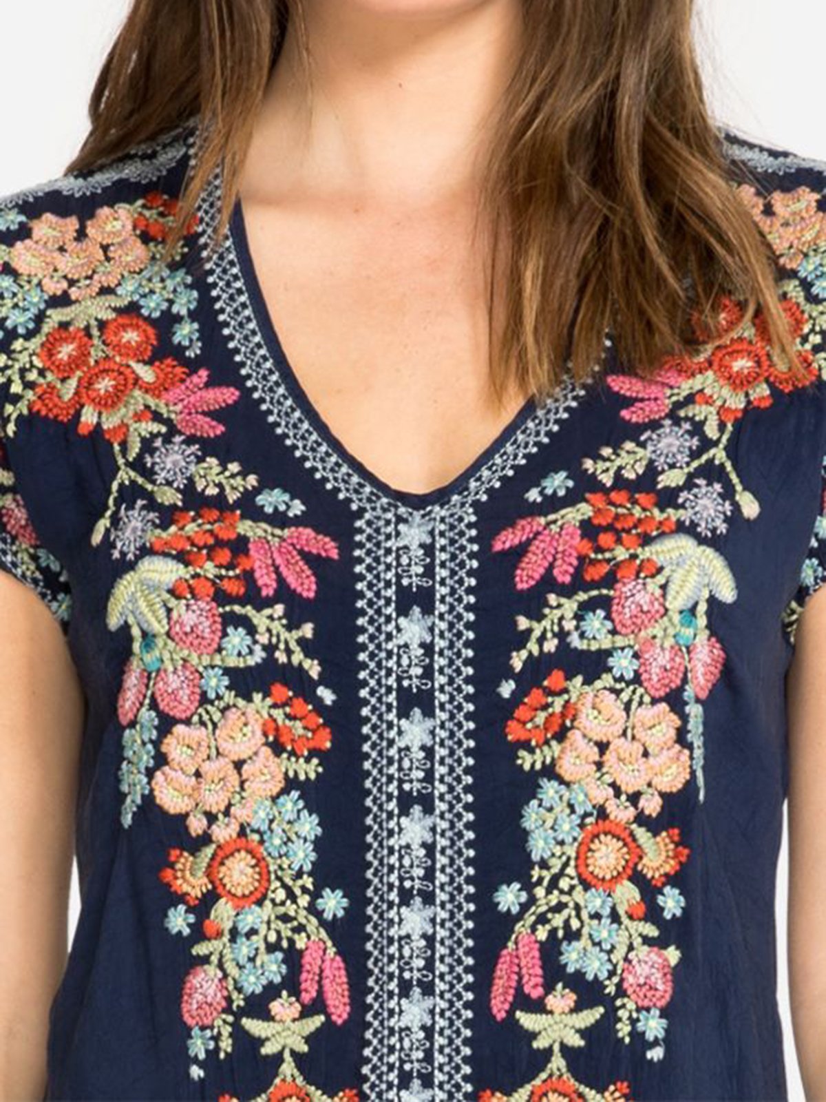 Deep Blue Plain Short Sleeve V Neck Shirts & Tops