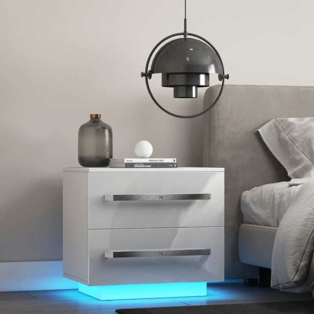 LED Bedside Table Coffee Tea Table With 2 Chest of Drawer Bed side Table