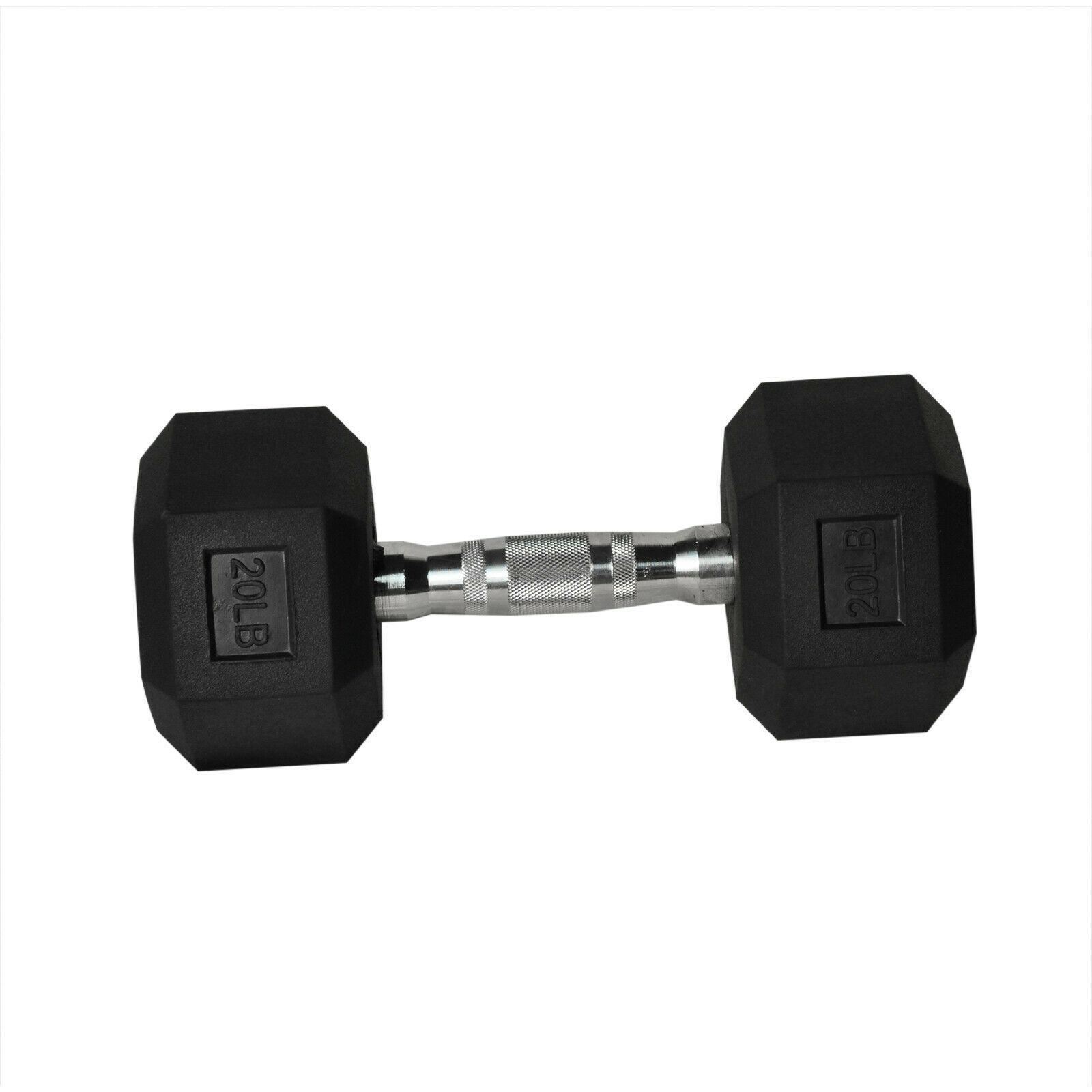 10Pair Rubber Dumbbells 5-50 lb with Dumbbells Rack Hexagonal Home Gym Equipment