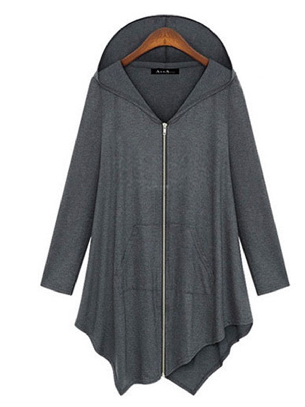 Long Sleeve Hoodie Cotton Casual Asymmetric Zipper Hoodies