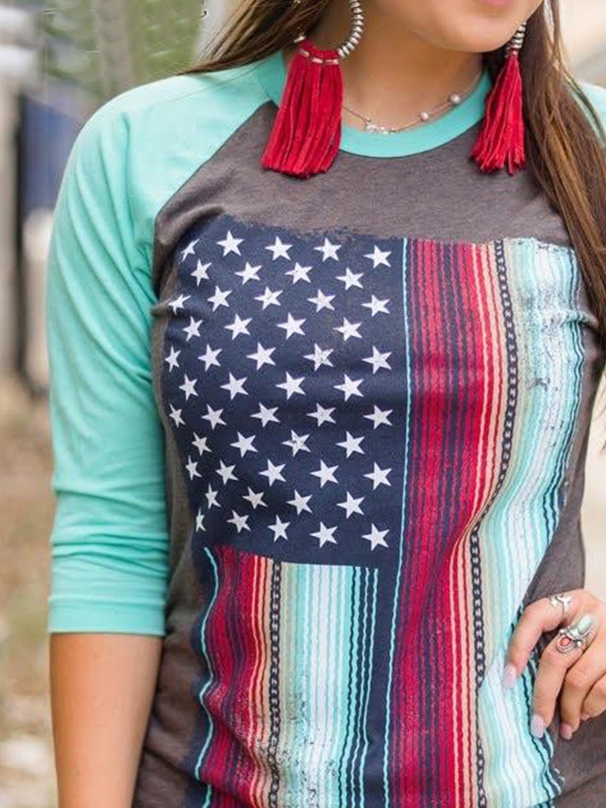 American flag 3/4 Sleeve Casual Shirts & Tops