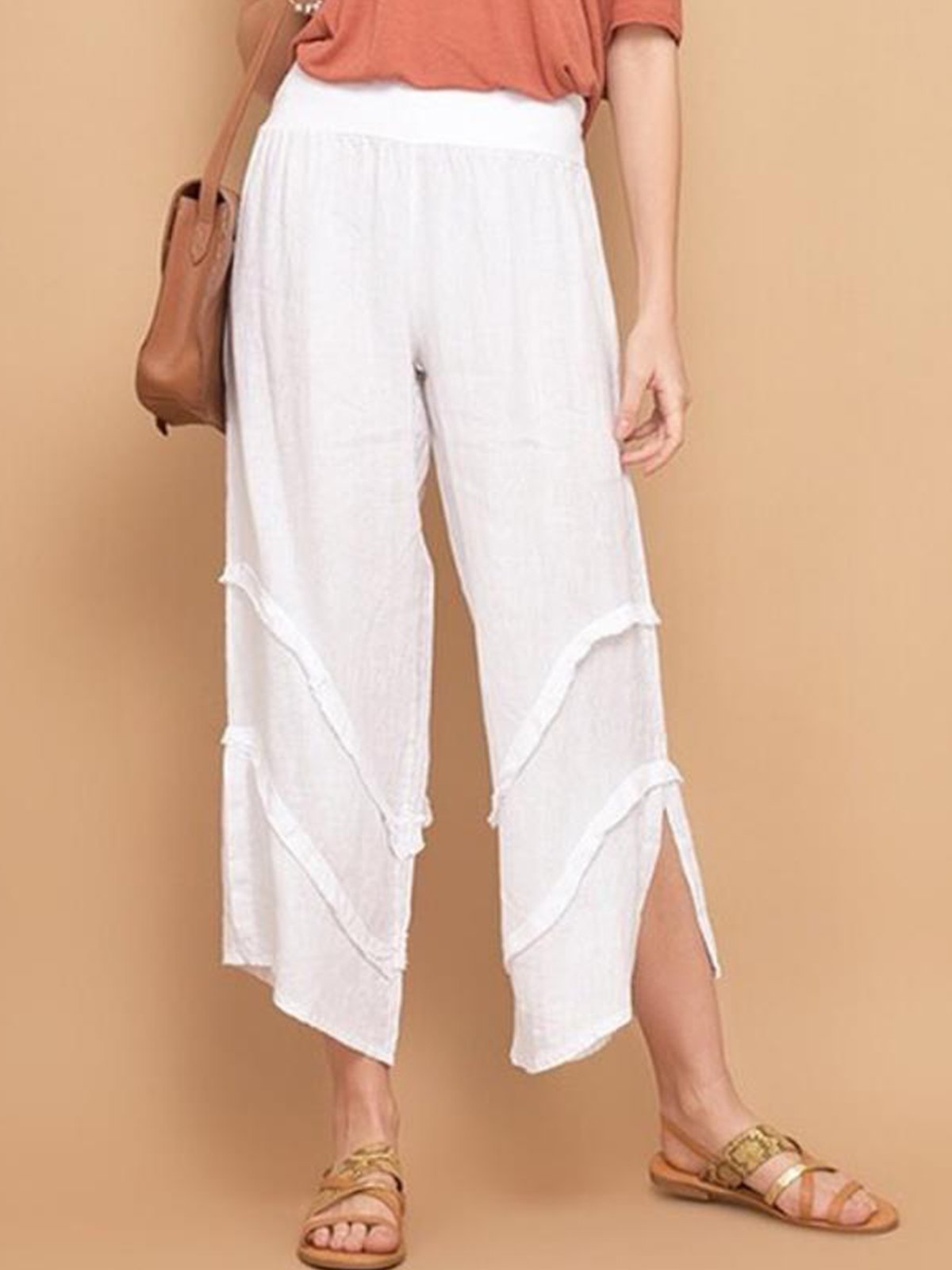 Plus Size Casual Solid Pockets Pants