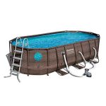 Bestway 56717E Power Steel Swim Vista 18′ x 9′ x 48′′ Outdoor Oval Above Ground Swimming Pool Set with 1500 GPH Filter Pump, Pool Cover, and Ladder