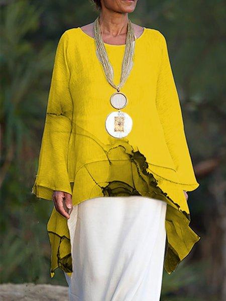 Women Causal Tops Crew Neck Long Sleeve Asymmetrical Shirts