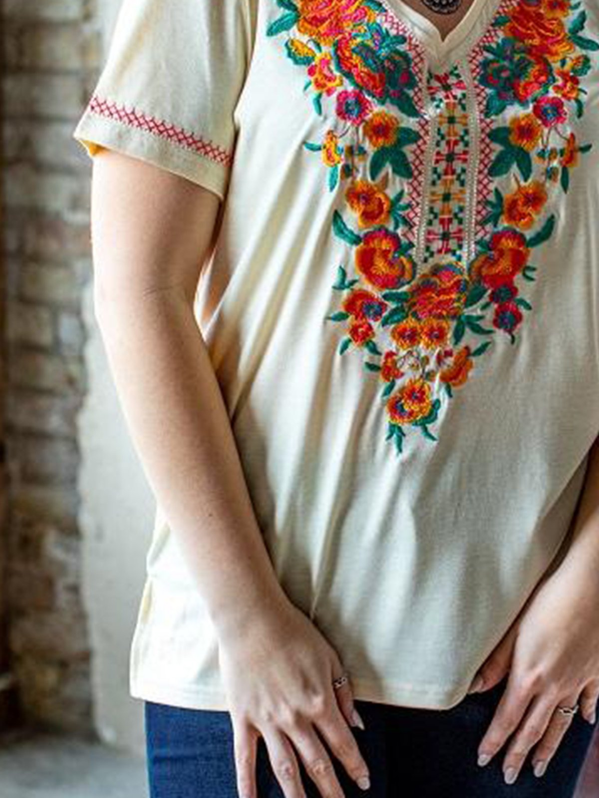 Vintage Printed Shift Short Sleeve Shirts & Tops