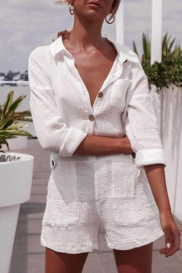 Pocket Button Linen Casual Jumpsuit