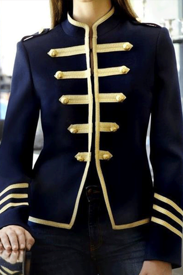 Preppy Style Stand Collar Long Sleeve Pure Colour Blazer