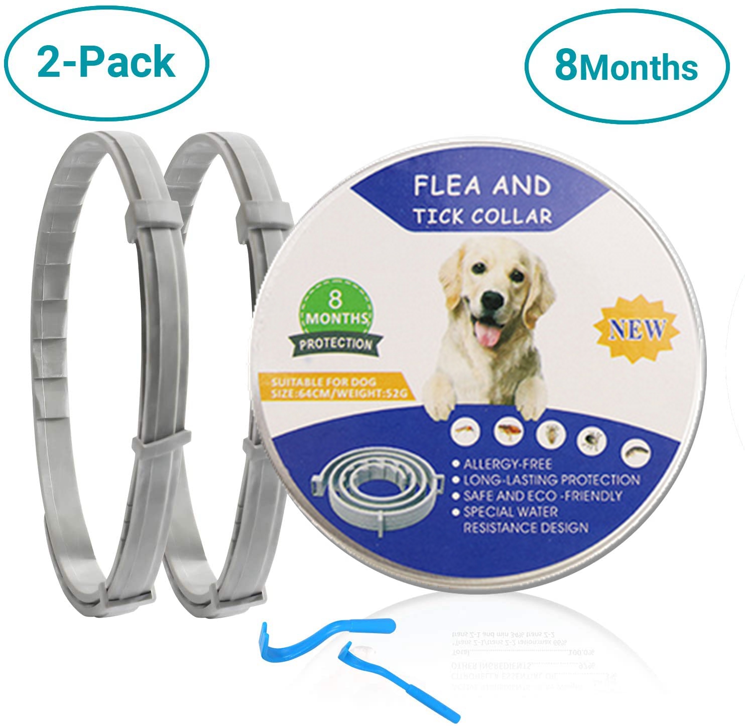 flea and tick prevention collar for dogs cats 100% natural 2 pack