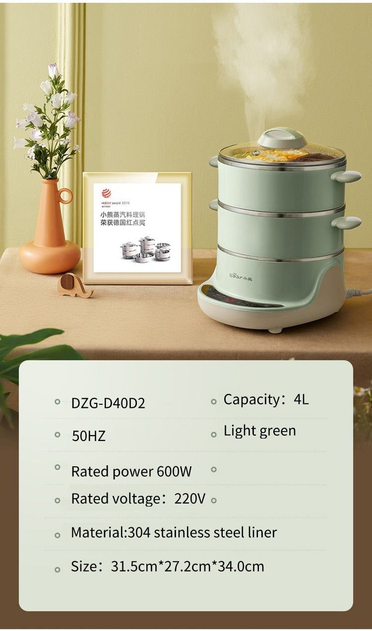 Little Bear MIUI 4L Electric Food Steamers Stainless 2 Layers Buffet Food Warmer