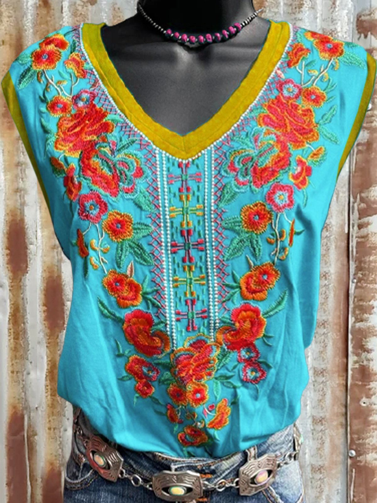 Holiday Sleeveless V Neck Shirts & Tops