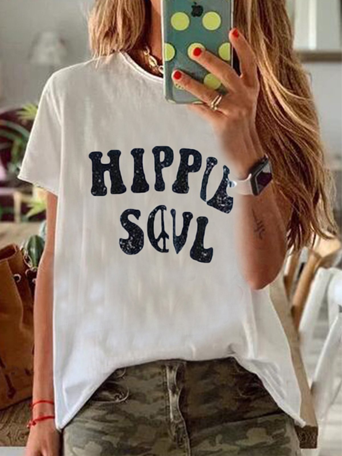 Short Sleeve Round Neck Cotton-Blend Shirts & Tops