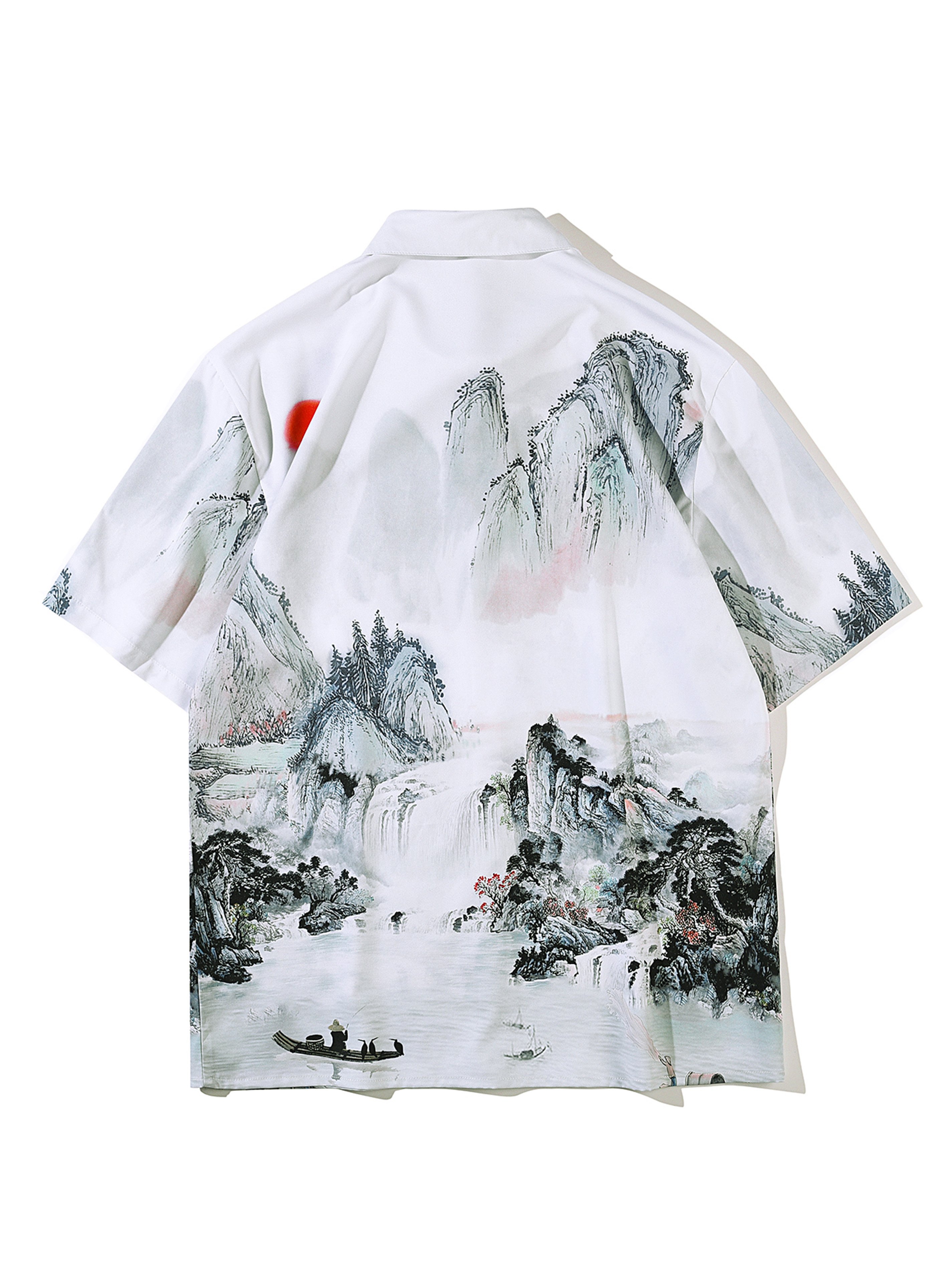 Men's Chinese Landscape Painting Graphic Button Blouse