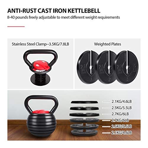 Kettlebell Weight Set, TopMade Cast Iron Adjustable Kettlebell Set Strength Training Exercise 10lb-40lb Kettle Ball