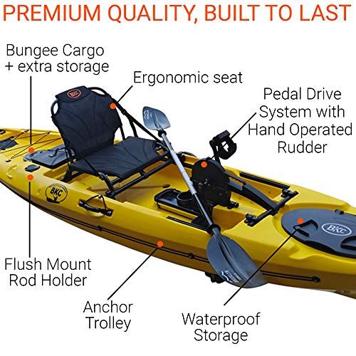 BKC PK12 Angler 12�� Solo Sit-On-Top Fishing Kayak, Propeller-Drive w/Instant Reverse