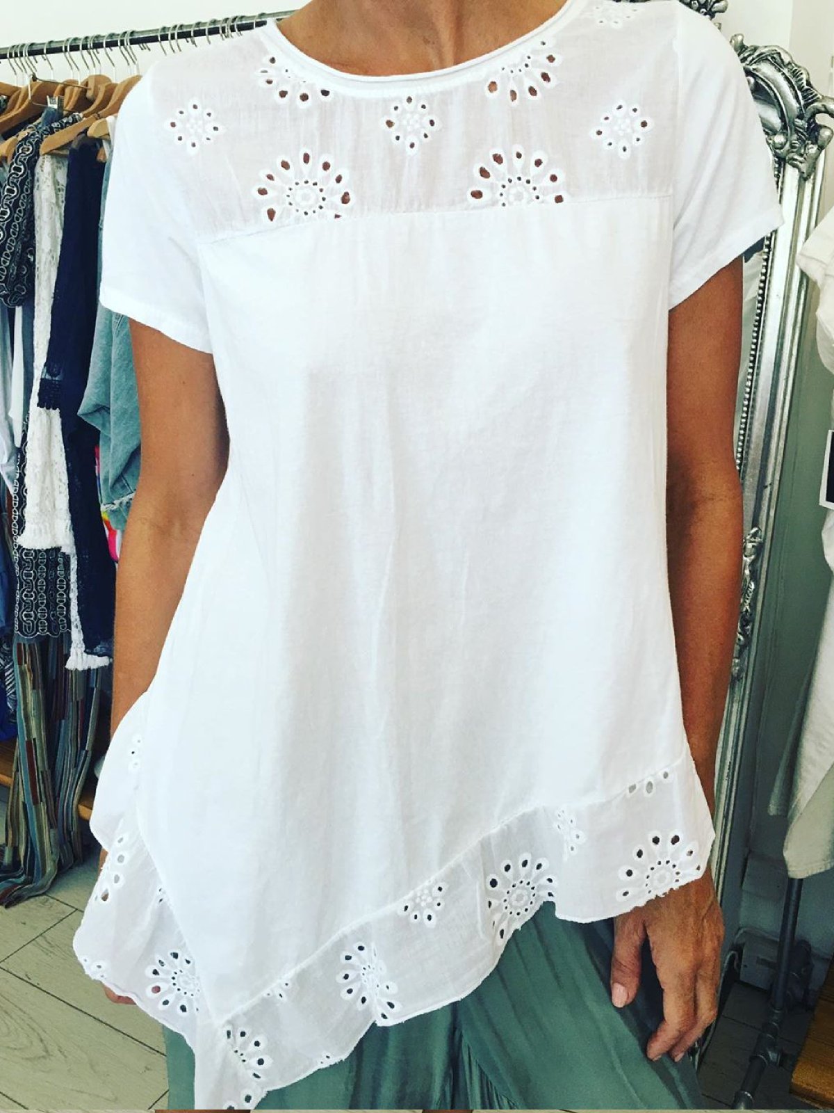 Women Casual Lace Cutout Tops Tunic Blouse Shirt