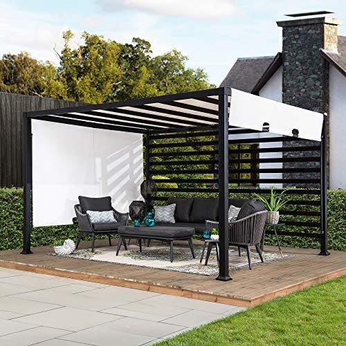 Sunjoy Maverick 10 ft. x 12 ft. Modern Steel Pergola with White Adjustable Shade