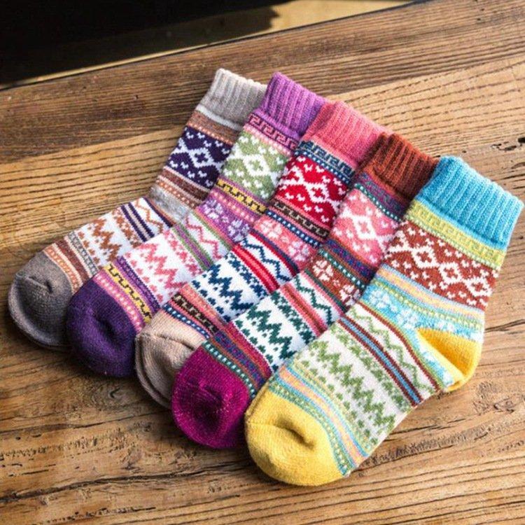 Annychloe Vintage Wool Warm Crew Socks(5 Pairs)