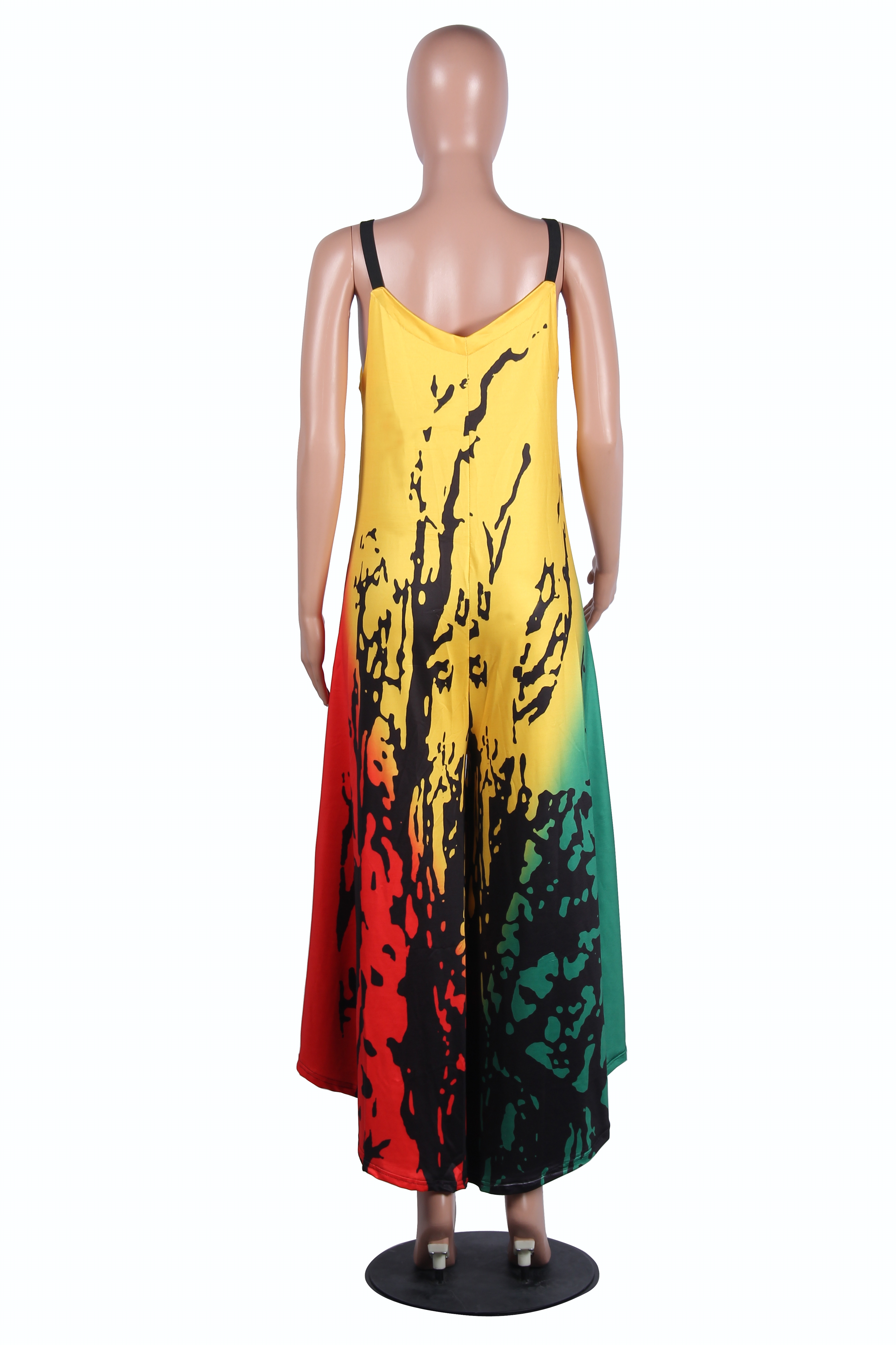 Print Colorful Straps Irregular Long Dress
