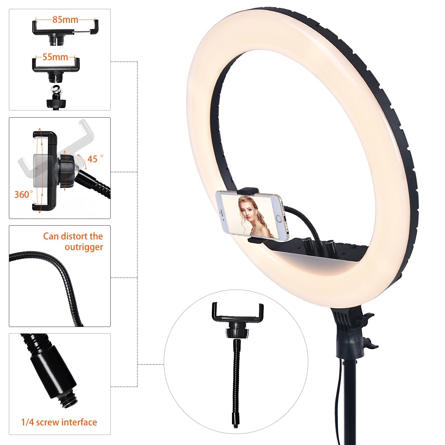 18 Inch Led RGB Ring Light Photographic Lighting 2700-6500K Ring Lamp With Tripod and USB
