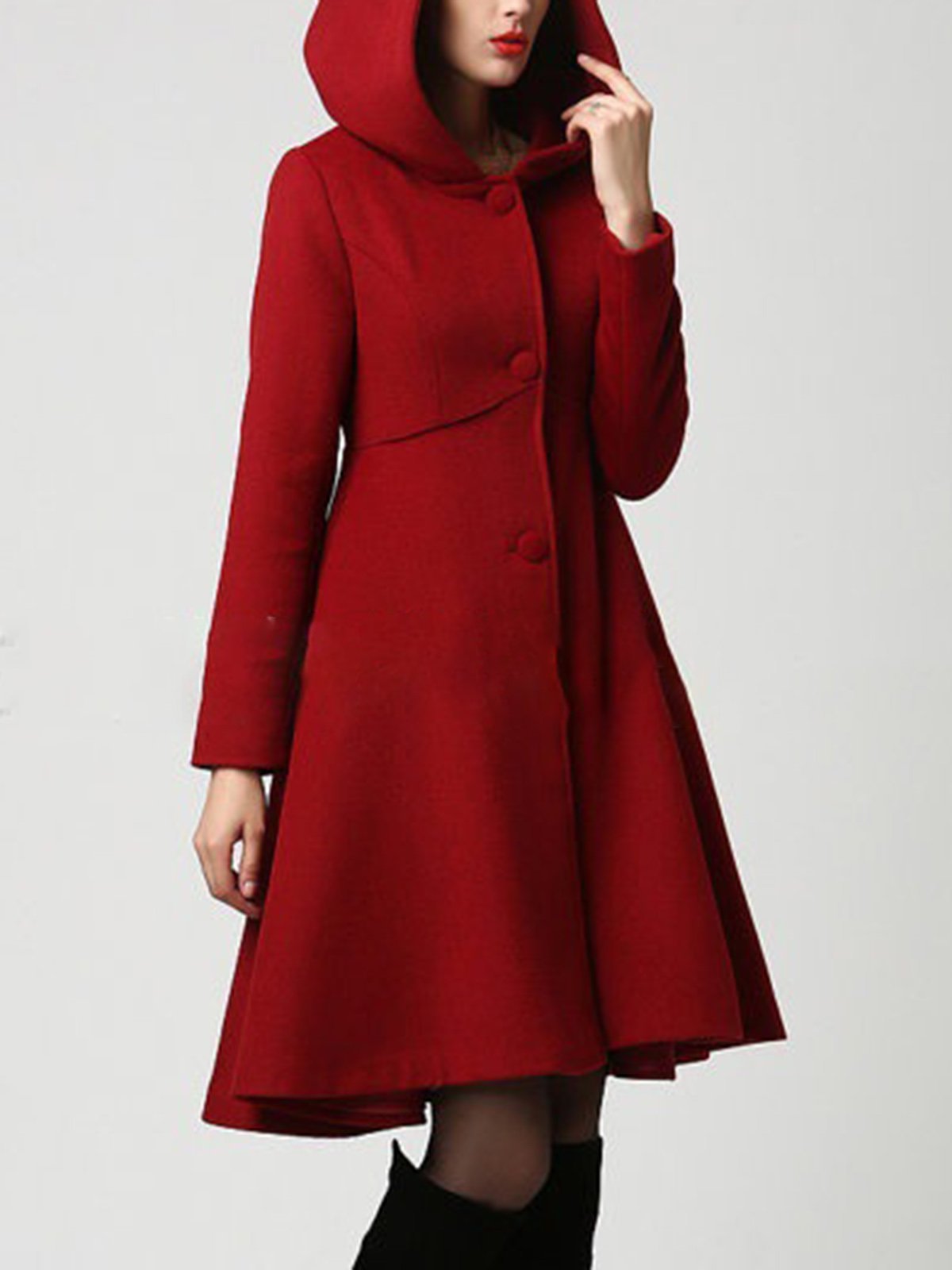 Pockets Solid Elegant A-Line Lady's Winter Skirt Coats With Hoodie