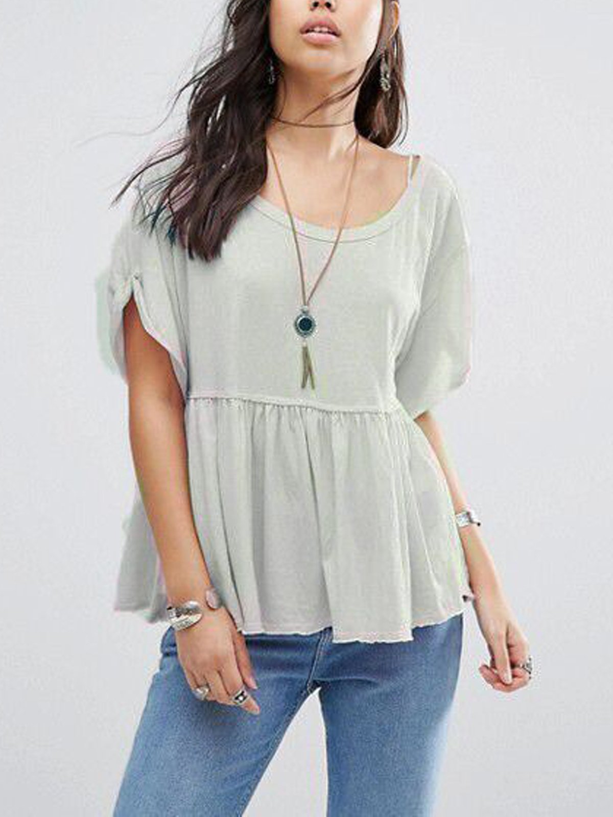 Gray Short Sleeve Crew Neck Shirts & Tops