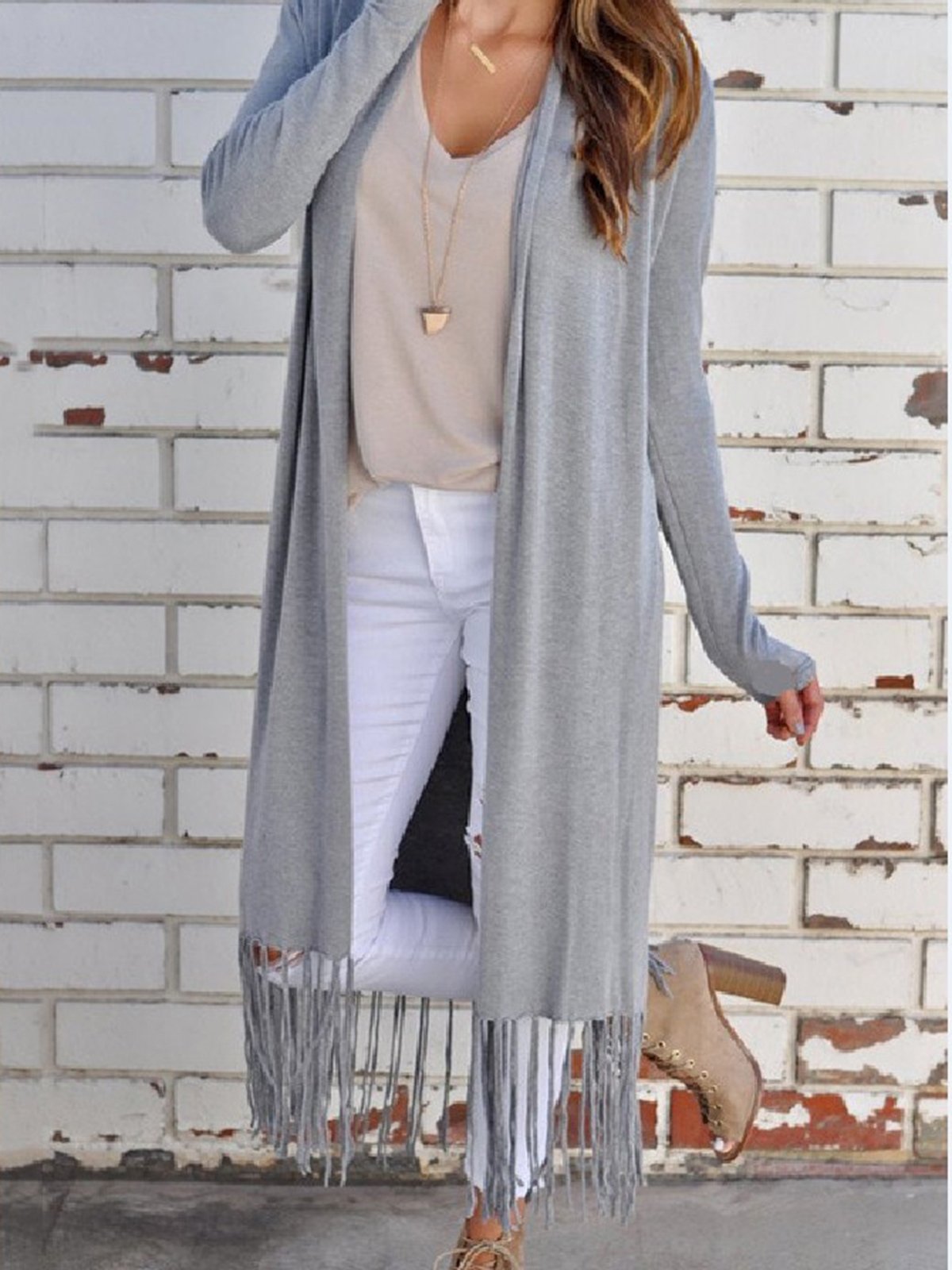 Casual Stripes Fringed Long Sleeve Polyester Cardigan