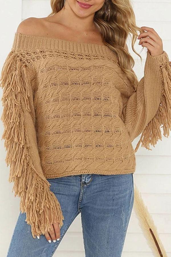 One-Neck Loose Sweater Tassel Women's Sweater