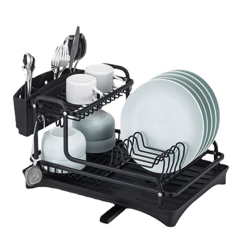 Aluminum Alloy Dish Drying Rack Kitchen Double Layer Sink Stand Organizer