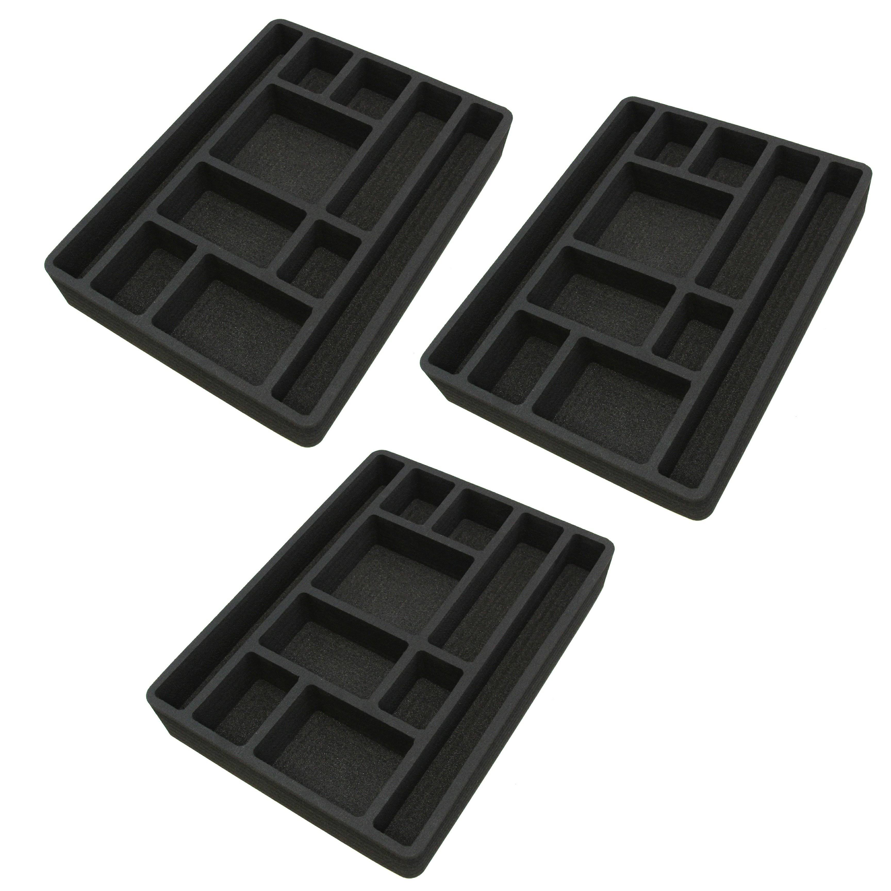 Polar Whale 3 Piece Desk Drawer Organizers Tray Non-Slip Waterproof Insert for Office Home Shop Garage 12 x 16 x 2 Inches Black