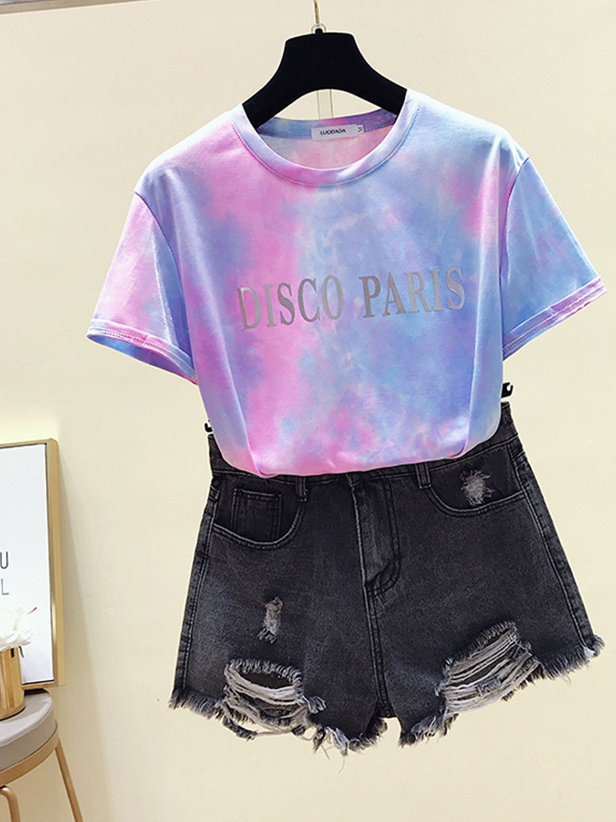 Plus Size Women Tie-dye Gradient Sweet Short Sleeve Loose Casual Tops