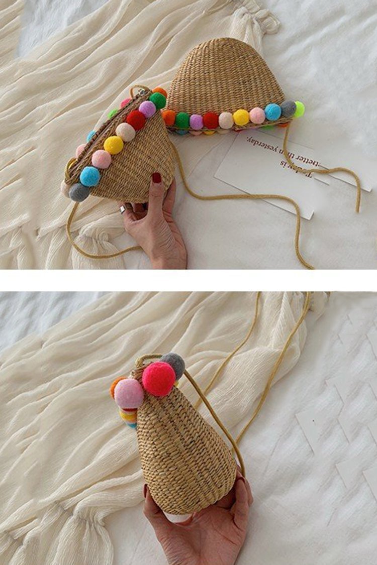 Women's Beach  Color  Zipper Rope Woven Straw Sling Bag Handbag