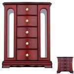 Solid Wooden Jewelry Box Organizer for Makeup and Ring with Mirror