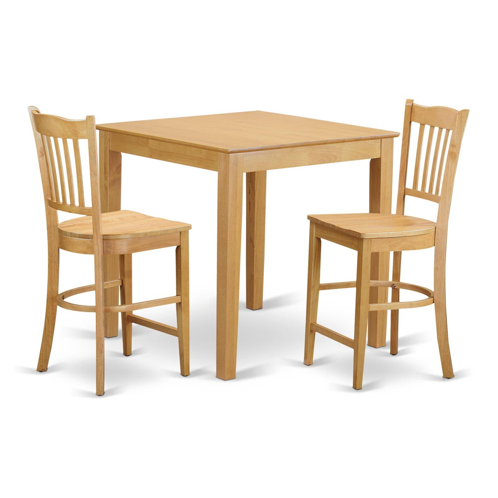 East West Furniture Pbgr3-oak-w 3 Piece Counter Height Set - High Table and 2 Dinette Chairs., Oak