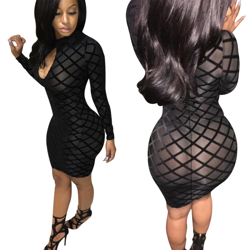 Sexy Long Sleeve Keyhole Bodycon Dress