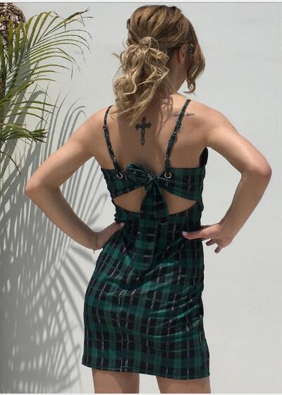Black and Green Straps Mini Dress
