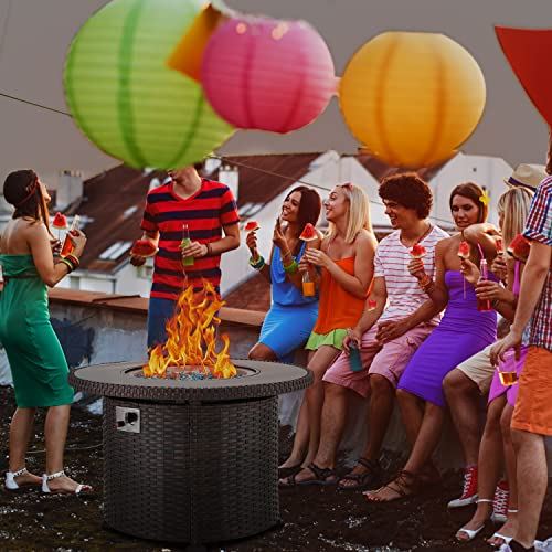 EROMMY Gas Fire Pit Table,38 Inch 50,000 BTU Round Propane Firepits with Lid and Fire Glass,CSA Certification,Add Warmth and Ambience to Gatherings and Parties on Patio Deck Garden Backyard,Brown