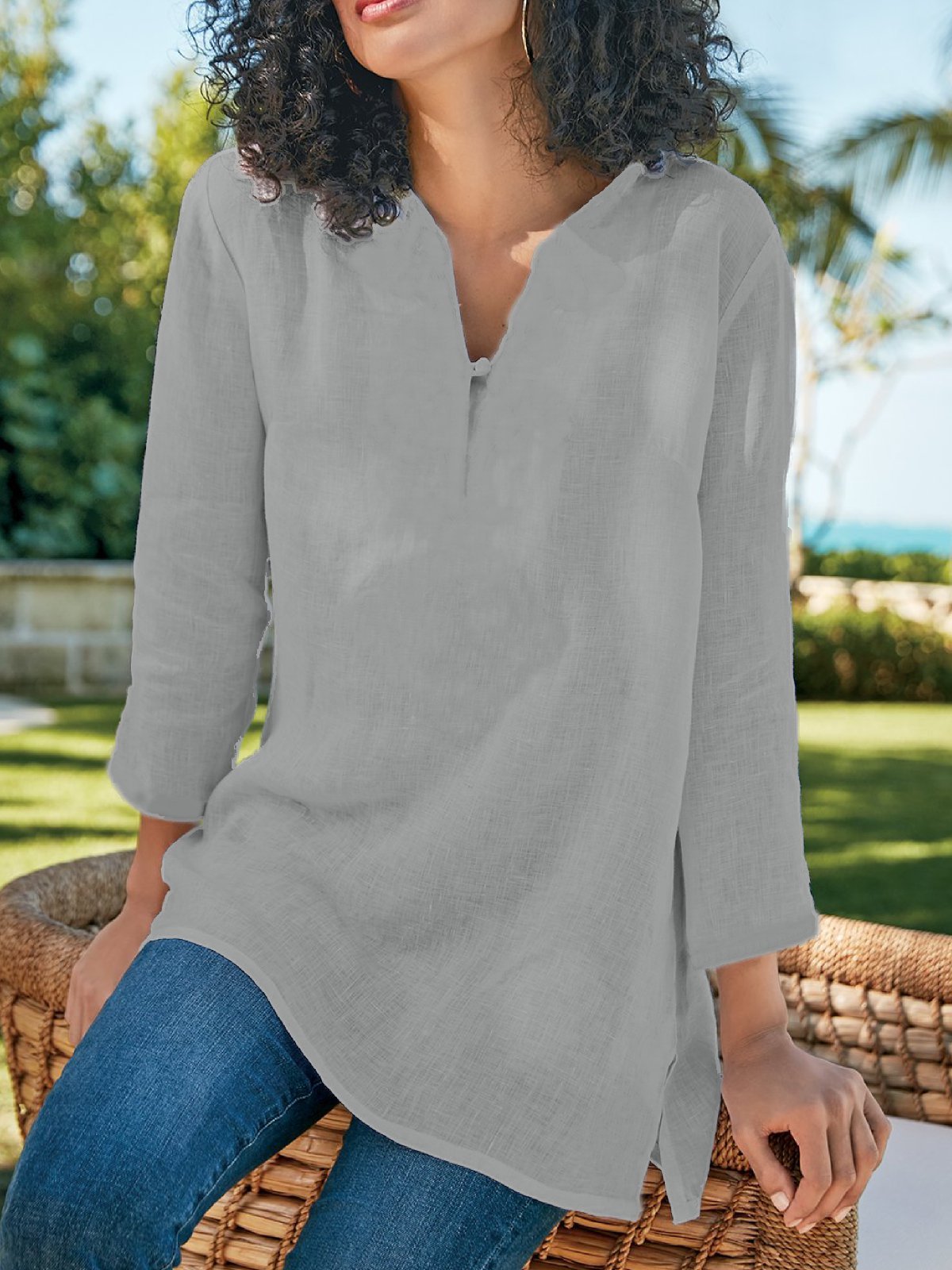 Plain Casual Soft Linen Shirts & Tops