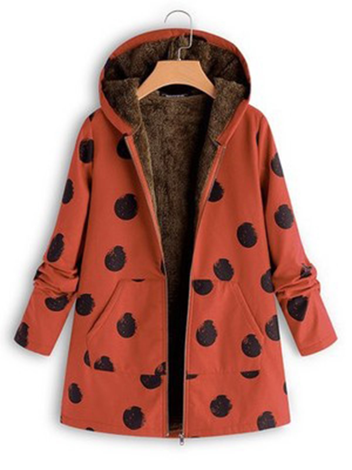 Polka Dots Casual  Long Sleeve Warm Hoodie Cotton Coat