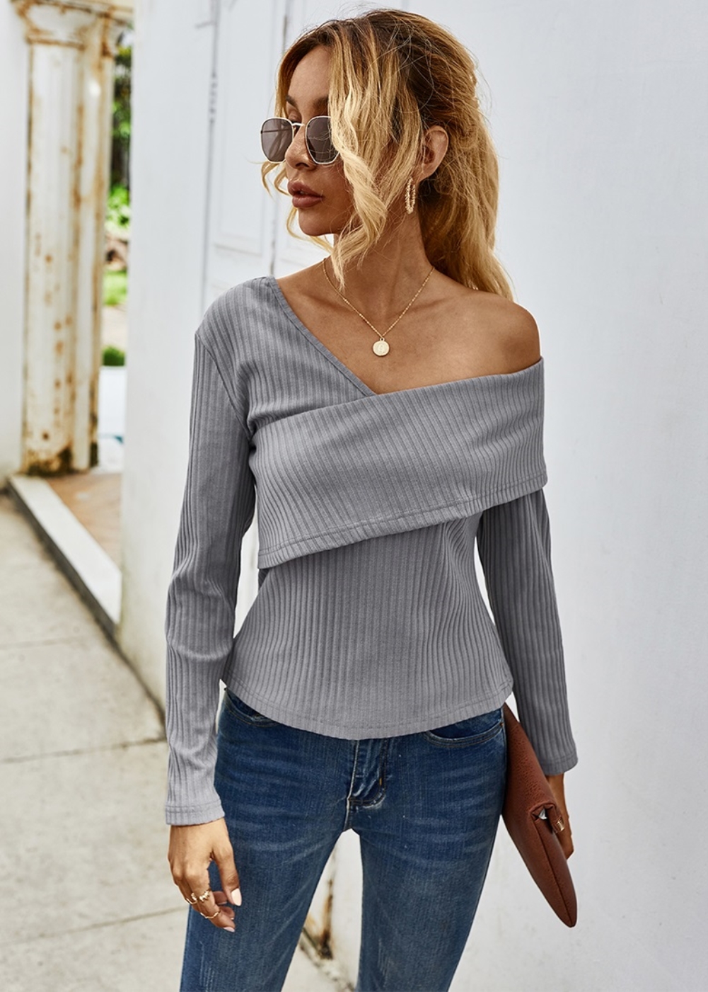 Autumn Irregular Knitted Plain Shirt